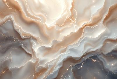 The primary subject of the image is a close-up of a marble-like surface with a pattern of light and dark colors. The setting is a white and brown marble-like surface, which gives the image a natural and textured appearance. The visual style is a combination of a photo and digital art, creating a unique and intricate pattern. The colors and mood of the image are predominantly dark and light, with the light areas creating a sense of depth and contrast against the darker background.
