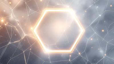 The primary subject of the image is a hexagonal shape, which is the main object, scene, or focus of the image. The setting or background of the image is a cloudy sky, and the visual style appears to be a combination of digital art and illustration. The colors and mood of the image are predominantly yellow and orange, creating a warm and vibrant atmosphere.