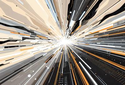 The primary subject of the image is a bright light, which appears to be a sun or a light source. The setting is a futuristic cityscape, with a black background and a lot of yellow and orange colors. The visual style is a combination of digital art and illustration, creating a dynamic and vibrant scene. The overall atmosphere is energetic and captivating, with the bright light as the main focus of the image.