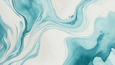 The primary subject of the image is a painting of a blue and white waterfall. The setting is a white background, and the visual style appears to be a digital art or illustration. The dominant colors in the painting are blue and white, creating a serene and calming atmosphere.