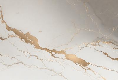The primary subject of the image is a marble wall with a gold-like texture. The setting is a white background, which contrasts with the gold-like marble. The visual style is a close-up of the marble wall, showcasing its unique texture. The colors and mood of the image are predominantly white and gold, creating a luxurious and elegant atmosphere.