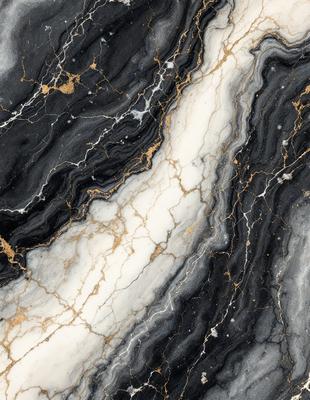 The primary subject of the image is a marble countertop with a gold and black pattern. The setting is a kitchen, and the visual style is a close-up of the marble countertop. The dominant colors are gold and black, creating a luxurious and elegant atmosphere.
