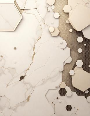 The primary subject of the image is a marble wall with a cracked and damaged appearance. The setting is a room with a white marble surface. The visual style is a combination of photo and digital art, creating a unique and intricate pattern. The colors and mood of the image are predominantly white, giving it a clean and minimalist feel.