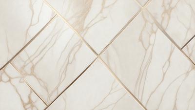 The primary subject of the image is a white marble tile wall. The setting is a bathroom, as indicated by the presence of a tiled wall. The visual style is a photo, showcasing the marble tile's texture and pattern. The dominant colors are white and beige, creating a clean and elegant atmosphere.