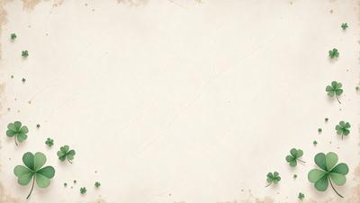 The primary subject of the image is a white paper with a green clover and a shamrock drawn on it. The paper is placed on a table, which serves as the setting. The visual style of the image is a combination of digital art and illustration, creating a unique and creative design. The colors and mood of the image are predominantly green, symbolizing luck and good fortune, and the overall atmosphere is cheerful and festive.