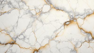 The primary subject of the image is a marble wall with a gold-colored pattern. The setting is a room with a white marble surface. The visual style is a close-up of the marble wall, showcasing the intricate gold pattern. The colors and mood of the image are predominantly white and gold, creating a luxurious and elegant atmosphere.