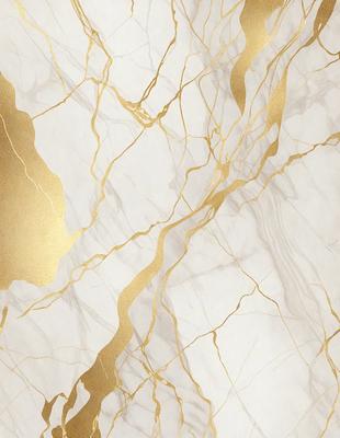 The primary subject of the image is a marble wall with gold accents. The setting is a room with a white background. The visual style is a combination of a photo and digital art, creating a unique and elegant appearance. The dominant colors are gold and white, giving the scene a luxurious and sophisticated mood.