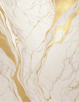 The primary subject of the image is a marble wall with gold accents. The setting is a room with a white marble wall, and the visual style is a close-up of the wall. The colors and mood of the image are predominantly white and gold, creating a luxurious and elegant atmosphere.