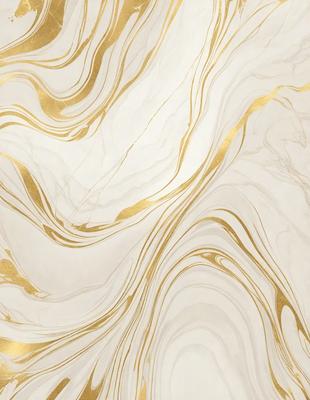 The primary subject of the image is a marble wall with a gold and white pattern. The setting is a room with a white marble floor. The visual style is a close-up of the marble wall, showcasing the intricate design. The dominant colors are gold and white, creating a luxurious and elegant atmosphere.