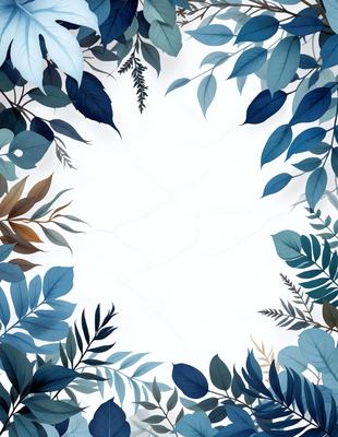 The primary subject of the image is a large, blue leaf with a white background. The leaf is surrounded by a variety of other leaves, creating a visually appealing and artistic scene. The setting appears to be a natural environment, with the leaf and other leaves possibly representing a forest or a garden. The visual style of the image is a combination of digital art and illustration, with the blue leaf and white background creating a striking contrast against the surrounding leaves. The colors and mood of the image are predominantly blue and green,