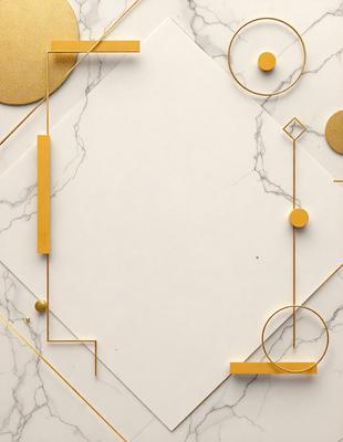 The primary subject of the image is a white marble table with a gold border. The table is adorned with a geometric pattern, featuring gold circles and triangles. The setting is a room with a marble surface, and the visual style is a combination of digital art and illustration. The colors and mood of the image are elegant and sophisticated, with the gold accents adding a touch of luxury.