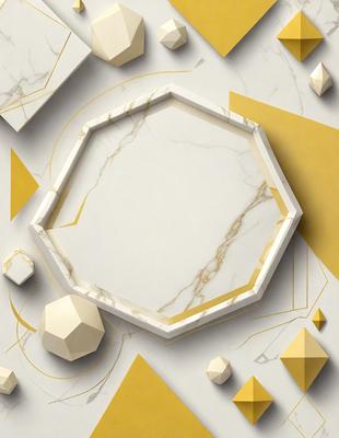 The primary subject of the image is a white marble surface with a gold border. The setting is a white and gold marble wall, which serves as the background. The visual style is a combination of digital art and illustration, creating a unique and intricate design. The colors and mood of the image are predominantly white and gold, giving it a luxurious and elegant appearance.