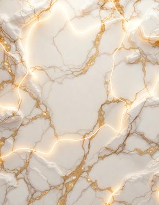 The primary subject of the image is a marble countertop with a gold-like pattern. The setting is a kitchen, and the visual style is a close-up of the marble countertop. The colors and mood of the image are warm and elegant, with the gold-like pattern adding a touch of luxury to the marble countertop.