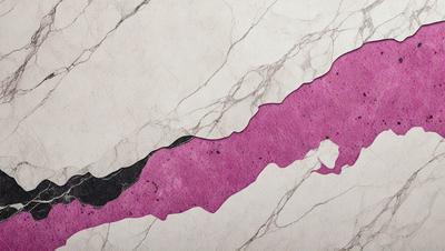 The primary subject of the image is a pink and purple marble-like pattern. The setting is a white marble wall, and the visual style appears to be a combination of a photo and digital art. The colors and mood of the image are predominantly pink and purple, creating a visually striking and unique pattern.
