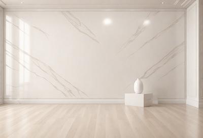 The primary subject of the image is a white vase placed on a white box. The setting is a room with a white wall, and the visual style appears to be a photo. The colors and mood of the image are predominantly white, creating a clean and minimalist atmosphere.