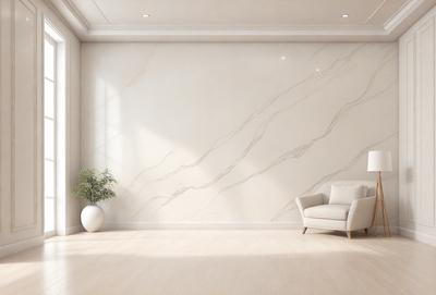 The primary subject of the image is a white chair placed in a room with a white wall. The setting is a living room, and the visual style is a photo. The room has a clean and minimalist atmosphere, with the white chair being the main focal point.