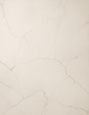 The primary subject of the image is a white marble wall with a cracked and textured surface. The setting is a room with a white background, and the visual style is a close-up of the marble wall. The colors and mood of the image are predominantly white, giving it a clean and minimalist appearance.