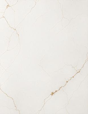 The primary subject of the image is a white marble wall with a gold-colored vein running through it. The setting is a room with a white marble floor, and the visual style is a close-up of the marble wall. The colors and mood of the image are predominantly white and gold, creating a luxurious and elegant atmosphere.