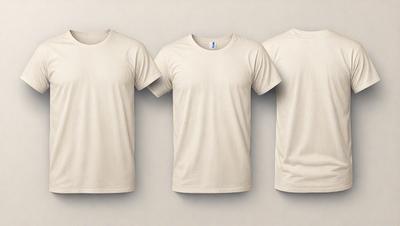The image features three white t-shirts hanging on a wall. The t-shirts are displayed in a row, with each shirt being slightly different in size and shape. The wall serves as a backdrop for the t-shirts, emphasizing their prominence in the scene. The overall atmosphere of the image is clean and minimalistic, with the focus on the t-shirts as the primary subject.