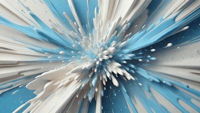 The primary subject of the image is a blue and white splash of paint, which appears to be a digital art or illustration. The setting is a blue background, and the visual style is a combination of digital art and illustration. The colors and mood of the image are predominantly blue and white, creating a sense of calm and tranquility.