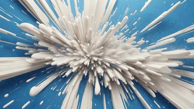 The primary subject of the image is a white, foamy substance, which appears to be a mixture of paint and milk. The setting is a blue background, which creates a striking contrast with the white substance. The visual style of the image is a combination of digital art and illustration, as it is a close-up of the white substance, with a sense of depth and texture. The dominant colors are white and blue, creating a clean and fresh atmosphere.