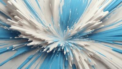 The primary subject of the image is a blue and white painting of a splashing, swirling, and spraying effect. The setting is a white background, and the visual style appears to be a digital art or illustration. The dominant colors are blue and white, creating a sense of motion and energy in the painting.