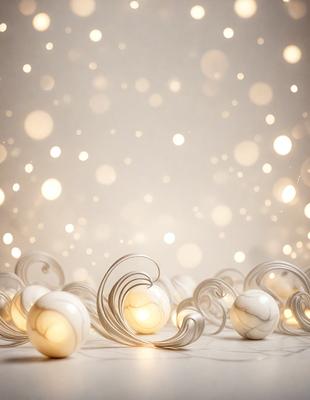 The primary subject of the image is a collection of white light balls, which are scattered across a white background. The setting appears to be a studio or a similar indoor environment. The visual style of the image is a combination of digital art and illustration, creating a unique and artistic display. The colors and mood of the image are predominantly white, giving it a clean and minimalist appearance.