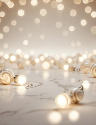The primary subject of the image is a group of white lights, which are scattered across a white background. The lights are arranged in various patterns, creating a visually appealing and festive atmosphere. The setting appears to be a white surface, possibly a wall or a table, where the lights are placed. The visual style of the image is a combination of digital art and illustration, as the lights are depicted in a realistic manner while still maintaining a creative and artistic touch. The colors and mood of the image are