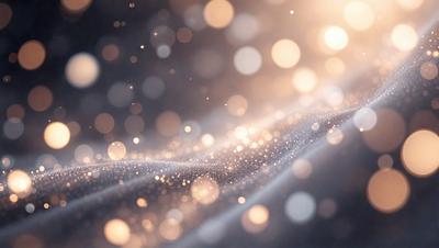The primary subject of the image is a close-up of a brightly lit, shiny, and sparkling surface. The setting is a dark background, which contrasts with the brightly lit surface. The visual style is a combination of a photo and digital art, creating a unique and eye-catching effect. The colors and mood of the image are predominantly bright and luminous, with a sense of sparkling and shining.