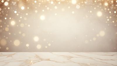 The primary subject of the image is a white marble countertop. The setting is a white wall with a pattern of gold stars, creating a visually appealing and elegant atmosphere. The visual style is a combination of a photo and digital art, as the gold stars are digitally created and placed on the white wall. The colors and mood of the image are predominantly white and gold, giving it a clean, sophisticated, and luxurious appearance.