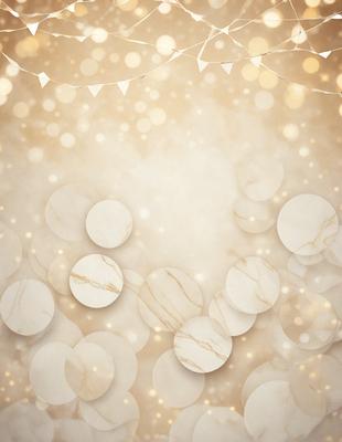 The primary subject of the image is a collection of white marble circles. The setting is a backdrop of a gold and white pattern, which creates a visually appealing contrast. The visual style is a combination of photo and digital art, giving the image a unique and artistic appearance. The dominant colors are white and gold, creating a sense of elegance and sophistication.