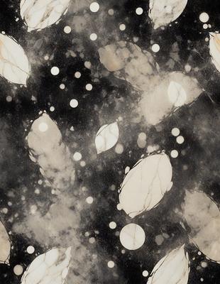 The primary subject of the image is a pattern of circles, which are scattered throughout the scene. The setting is a black and white background, giving the image a classic and timeless appearance. The visual style is a combination of digital art and illustration, creating a unique and intricate design. The dominant colors are black and white, with the circles being the main focus, and the overall atmosphere is one of elegance and sophistication.