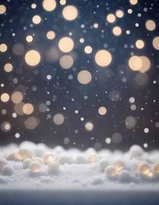 The primary subject of the image is a snowy scene with a focus on the falling snow. The setting is a nighttime sky, and the visual style is a photo. The colors and mood of the image are predominantly white, with the snow creating a serene and peaceful atmosphere.