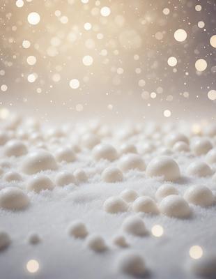 The primary subject of the image is a snowy surface with a pattern of white balls scattered across it. The setting appears to be a winter landscape, possibly a snowy hillside or a snow-covered field. The visual style of the image is a combination of photo and digital art, creating a unique and eye-catching pattern. The dominant colors in the image are white and gray, giving the scene a cold and serene atmosphere.