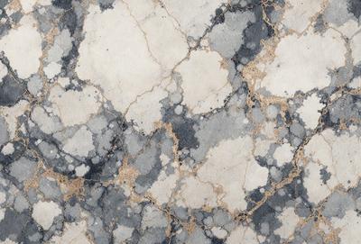 The primary subject of the image is a marble wall with a blue and white color scheme. The setting is a room with a marble floor, and the visual style is a close-up of the marble wall. The colors and mood of the image are serene and elegant, with the blue and white marble creating a sophisticated and timeless atmosphere.
