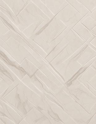 The primary subject of the image is a marble tile pattern. The setting is a wall with a marble tile pattern, and the visual style is a close-up of the tile pattern. The colors and mood of the image are predominantly neutral, with a focus on the intricate design of the marble tile pattern.