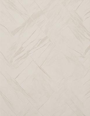 The primary subject of the image is a tile floor with a patterned design. The setting is a room with a white tile floor, and the visual style is a photo. The colors and mood of the image are predominantly white, giving it a clean and minimalist appearance.