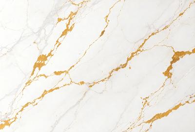 The primary subject of the image is a marble wall with a gold-colored pattern. The setting is a room with a white background. The visual style is a close-up of the marble wall, showcasing the intricate gold pattern. The colors and mood of the image are predominantly white and gold, creating a luxurious and elegant atmosphere.