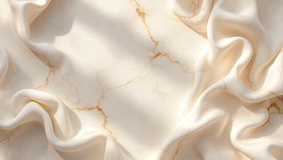 The primary subject of the image is a marble countertop with a white cloth draped over it. The setting is a room with a window, and the visual style is a photo. The countertop has a gold-colored marble texture, and the overall atmosphere is elegant and sophisticated.