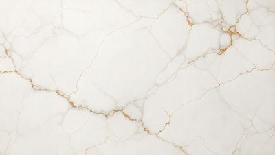 The primary subject of the image is a white marble wall with a gold-colored streak running through it. The setting is a room with a white marble floor. The visual style is a close-up of the marble wall, showcasing its unique texture and color. The colors and mood of the image are predominantly white and gold, creating a sense of elegance and sophistication.