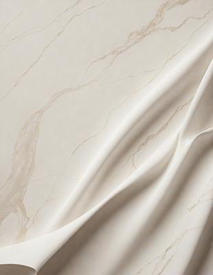 The primary subject of the image is a white marble countertop. The setting is a room with a marble countertop as the main focus. The visual style is a close-up of the marble countertop, showcasing its texture and beauty. The colors and mood of the image are predominantly white, giving it a clean and elegant appearance.