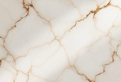 The primary subject of the image is a marble surface with a gold-like appearance. The setting is a white marble wall, and the visual style is a close-up of the marble surface. The colors and mood of the image are predominantly white and gold, creating a luxurious and elegant atmosphere.