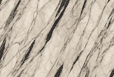 The image features a marble wall with a pattern of white and gray stripes. The wall appears to be textured, giving it a unique and elegant appearance. The primary subject of the image is the marble wall, which serves as the main focus of the scene. The setting is indoors, likely in a building or a room with a similar design. The visual style of the image is a combination of photo and digital art, creating a realistic yet artistic representation of the marble wall. The colors and mood of the