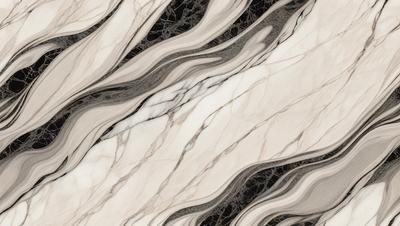 The primary subject of the image is a marble tile with a patterned design. The setting is a black and white marble tile, which gives the image a classic and elegant appearance. The visual style is a close-up of the marble tile, showcasing its intricate pattern. The colors and mood of the image are predominantly black and white, creating a timeless and sophisticated atmosphere.