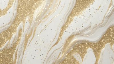 The primary subject of the image is a close-up of a marble-like surface with a gold and white color scheme. The setting is a white and gold marble-like surface, which appears to be a wall or a countertop. The visual style is a close-up of the marble, showcasing its intricate patterns and textures. The colors and mood of the image are warm and luxurious, evoking a sense of sophistication and elegance.