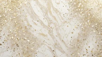 The primary subject of the image is a marble-like surface with a gold and white color scheme. The setting is a bathroom, and the visual style is a combination of a photo and digital art. The colors and mood of the image are warm and inviting, creating a luxurious and elegant atmosphere.