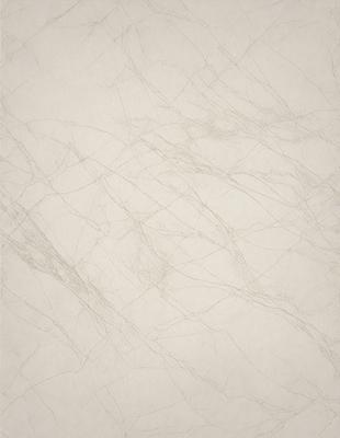 The primary subject of the image is a white marble wall with a pattern of thin, white lines. The setting is a room with a white marble floor. The visual style is a close-up of the marble wall, showcasing its texture and pattern. The colors and mood of the image are predominantly white, giving it a clean and elegant appearance.