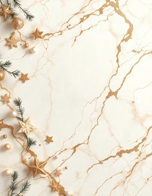 The primary subject of the image is a marble surface with gold stars and pearls adorning it. The setting is a white marble countertop, and the visual style is a combination of digital art and illustration. The colors and mood of the image are elegant and luxurious, with the gold stars and pearls adding a touch of sophistication to the marble surface.
