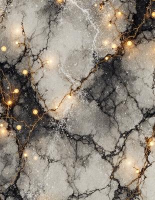 The primary subject of the image is a marble wall with a pattern of lights on it. The setting is a room with a black and white marble wall, and the visual style is a photo. The colors and mood of the image are predominantly black and white, giving it a classic and elegant appearance.