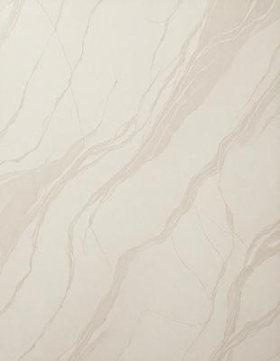 The primary subject of the image is a white marble wall with a pattern of swirls and waves. The setting is a room with a white marble floor, which complements the wall. The visual style is a close-up of the marble wall, showcasing its intricate design. The colors and mood of the image are predominantly white, giving it a clean and elegant appearance.